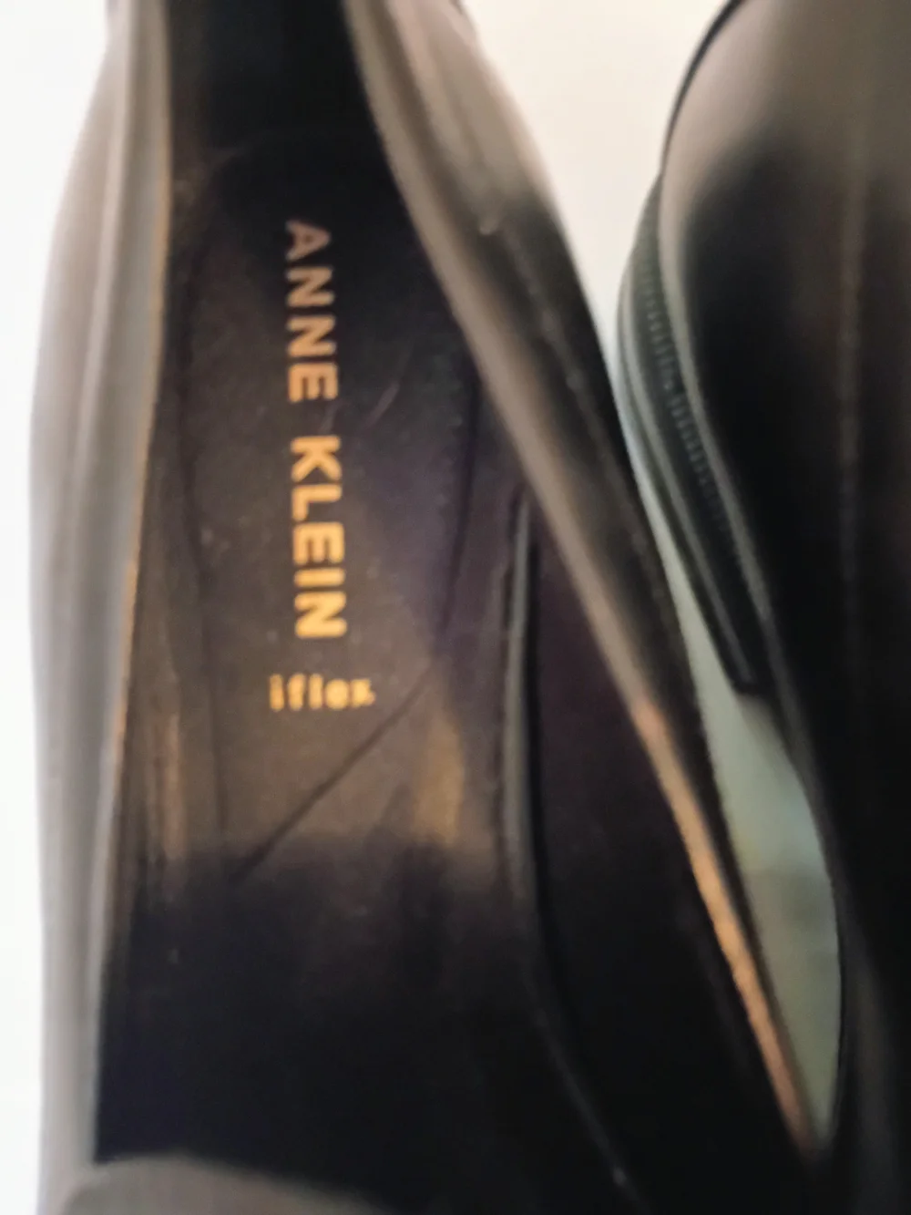 Anne Klein Black Leather Slip-On Loafers with Silver Chain Size 8 M